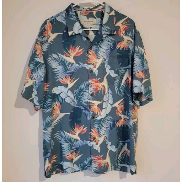 Tommy Bahama Original Fit Silk Size XL Button Up Shirt Tropical Vacation Floral - Picture 1 of 7